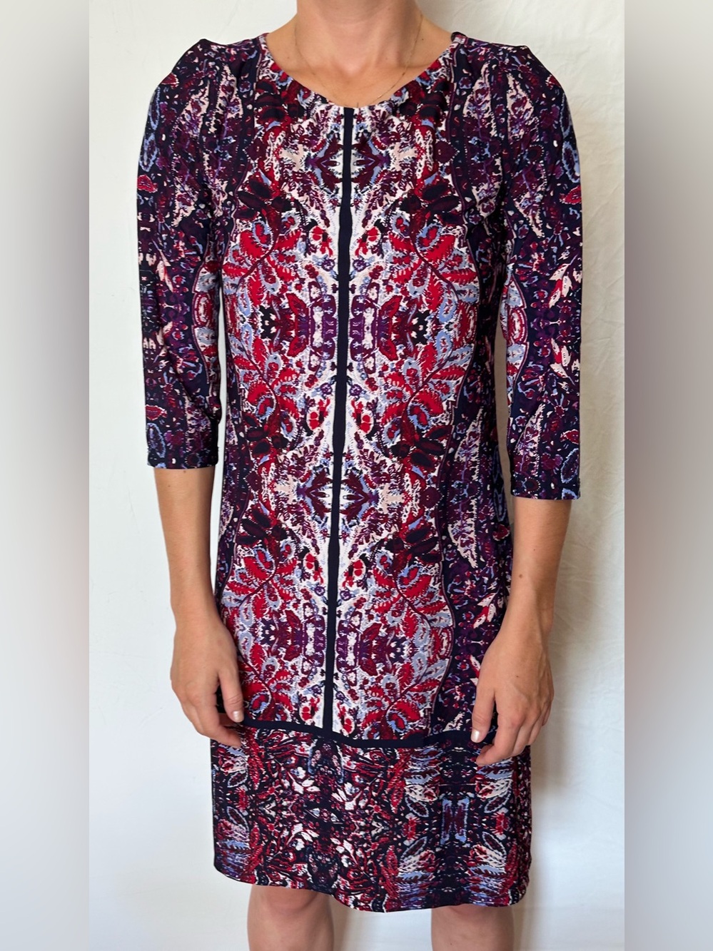 London Times Purple and Red Paisley Sheath Dress